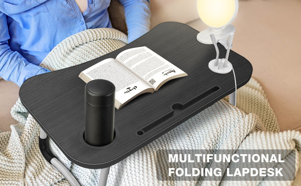 NNEDSZ NNECN Laptop Desk Bed Table Tray Folding Breakfast Table Portable Lap Standing Desk Notebook Stand Reading Holder for Bed/Sofa Large Lap Desk with USB-Charger and Cup-Holder-3