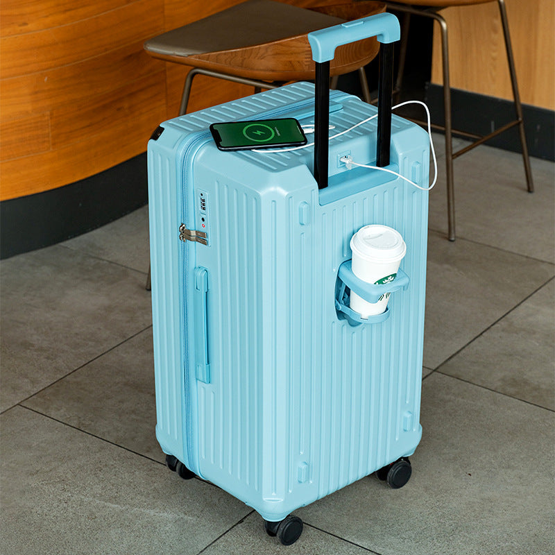 NNEDSZ Smart Hard-Shell Luggage with USB Charging Port & Cup Holder - 20"Spinner Suitcase in Blue-0