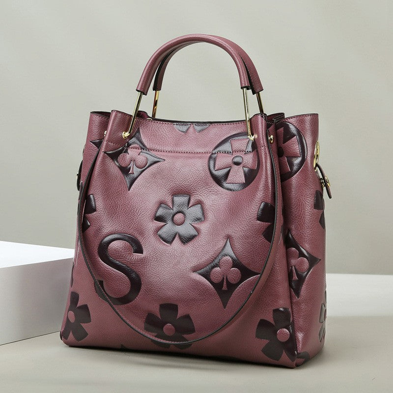 NNEDSZ Purple Elegant Embossed PU Leather Tote Bag for Women - Large Capacity Handbag with Inner Pouch-0