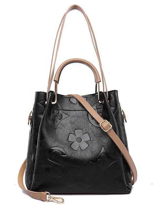 NNEDSZ Purple Elegant Embossed PU Leather Tote Bag for Women - Large Capacity Handbag with Inner Pouch-2