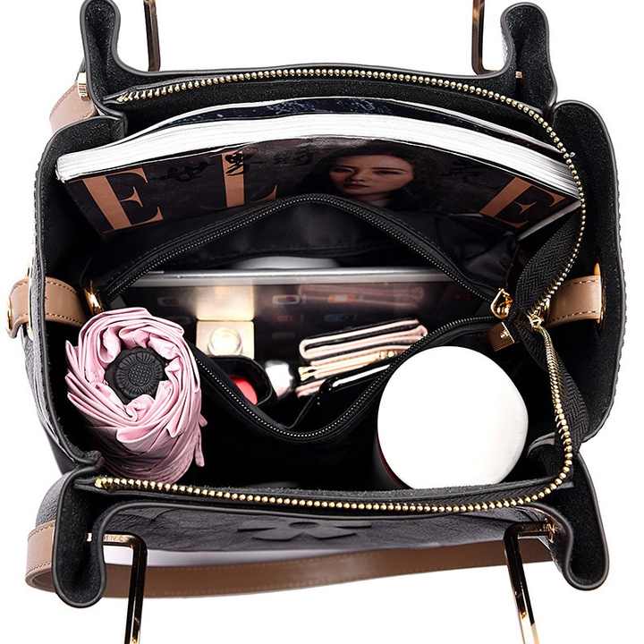 NNEDSZ Purple Elegant Embossed PU Leather Tote Bag for Women - Large Capacity Handbag with Inner Pouch-3