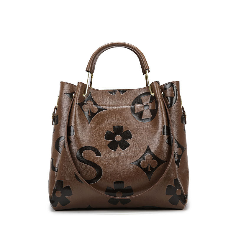 NNEDSZ Dark Brown Elegant Embossed PU Leather Tote Bag for Women - Large Capacity Handbag with Inner Pouch-0