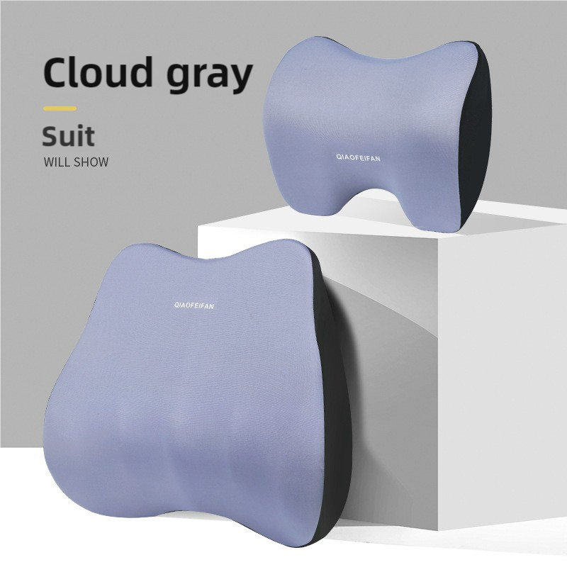 NNEDSZ Cloud Grey Memory Foam Car Seat Neck and Lumbar Support Set - Ergonomic Cushion for Office, Home, and Driving-0