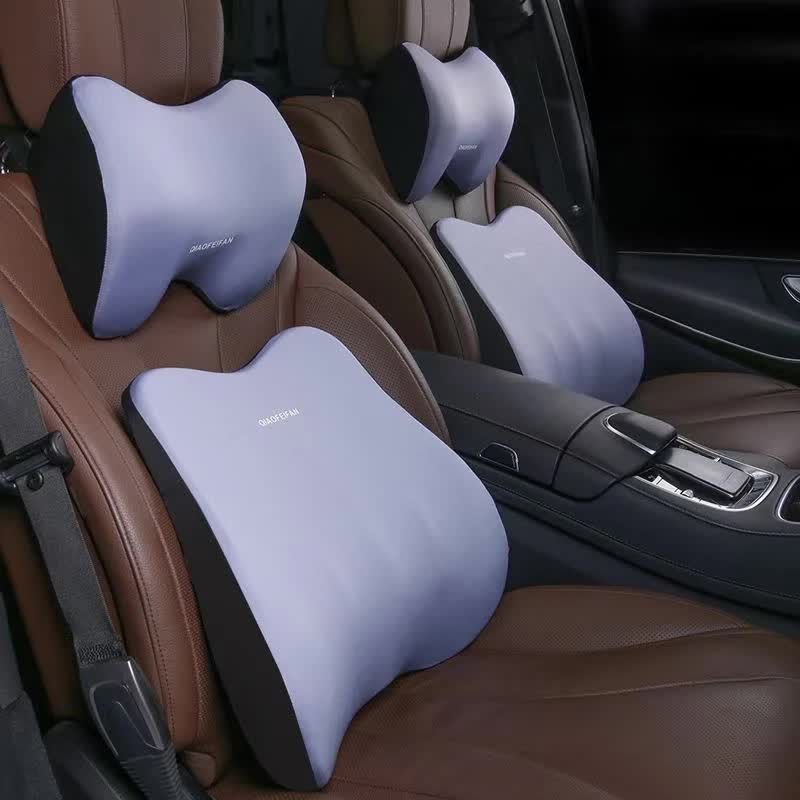 NNEDSZ Cloud Grey Memory Foam Car Seat Neck and Lumbar Support Set - Ergonomic Cushion for Office, Home, and Driving-1