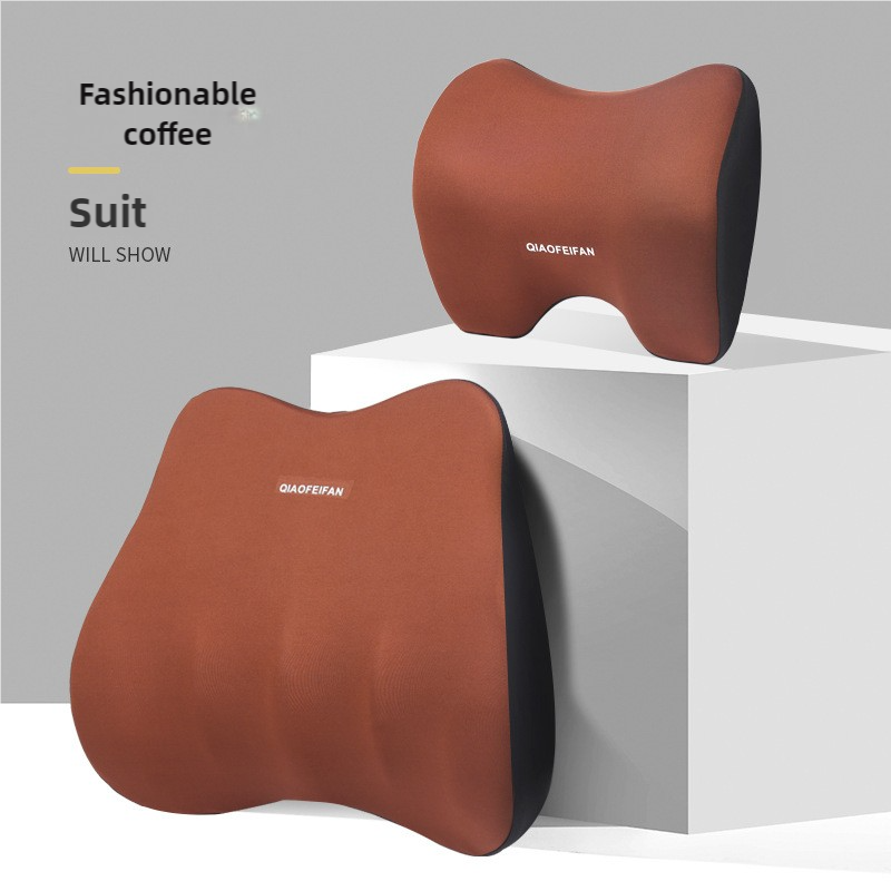 NNEDSZ Coffee Memory Foam Car Seat Neck and Lumbar Support Set - Ergonomic Cushion for Office, Home, and Driving-0