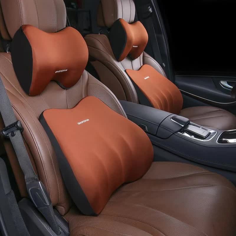 NNEDSZ Coffee Memory Foam Car Seat Neck and Lumbar Support Set - Ergonomic Cushion for Office, Home, and Driving-1