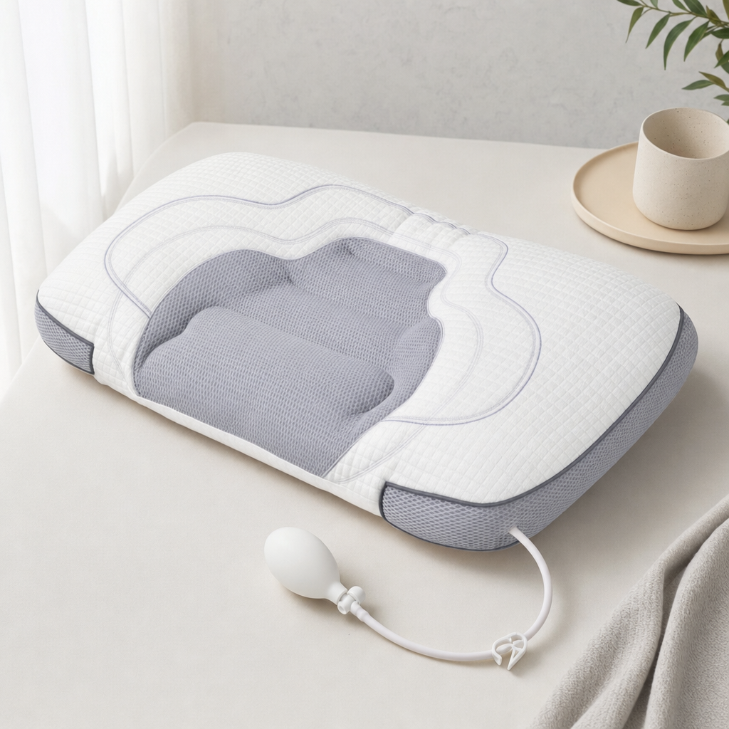 Adjustable Height Air Chamber Pillow - 48 x 74 cm Polyester Fibre Neck Support Pillow with Breathable Design for Personalised Adult Sleep Comfort-0