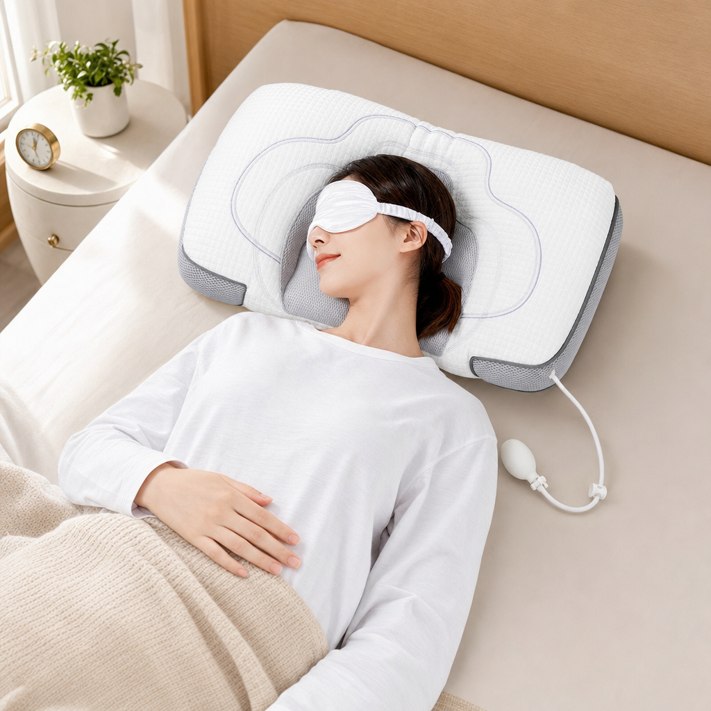 Adjustable Height Air Chamber Pillow - 48 x 74 cm Polyester Fibre Neck Support Pillow with Breathable Design for Personalised Adult Sleep Comfort-1