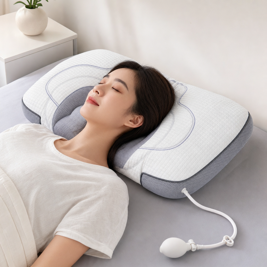 Adjustable Height Air Chamber Pillow - 48 x 74 cm Polyester Fibre Neck Support Pillow with Breathable Design for Personalised Adult Sleep Comfort-2
