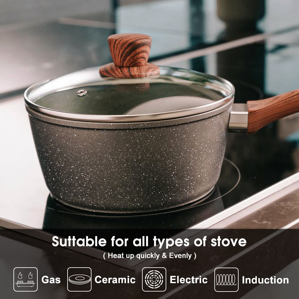 NNEDSZ 5Pieces Non-Stick Marble Coating Saucepan/Casserole/Fry Pan Cookware Set-3