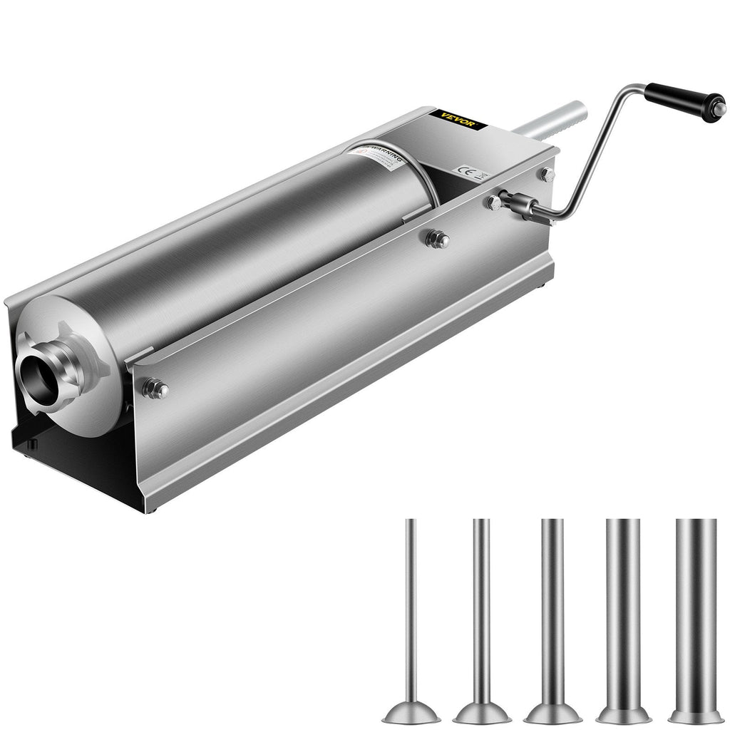 VEVOR Manual Sausage Stuffer, 7 L / 15 LBS Horizontal Sausage Machine, Dual-Speed Meat Stuffer, Made of Food-Grade 304 Stainless Steel, Includes 5 Stuffing Tubes, for Home Kitchen Restaurant Commercia-0