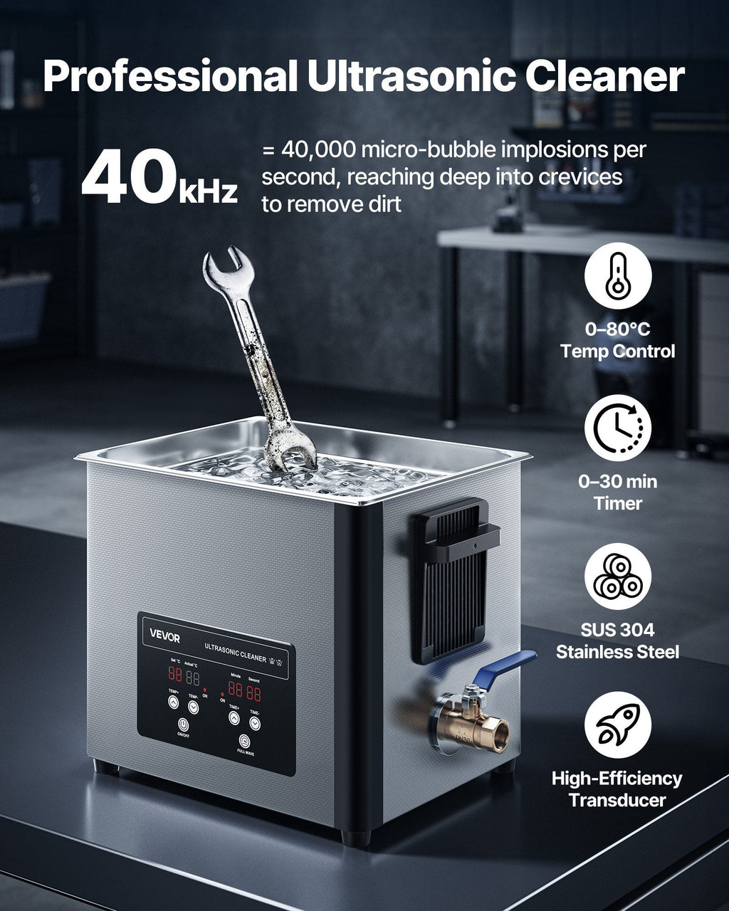 VEVOR 10L Ultrasonic Cleaner, Professional Ultrasonic Cleaner Machine with Cleaning Basket & Digital Display, 180W Stainless Steel 40kHz Cleaning Machine for Watches, Razors, Jewelry, Coins, and More-1