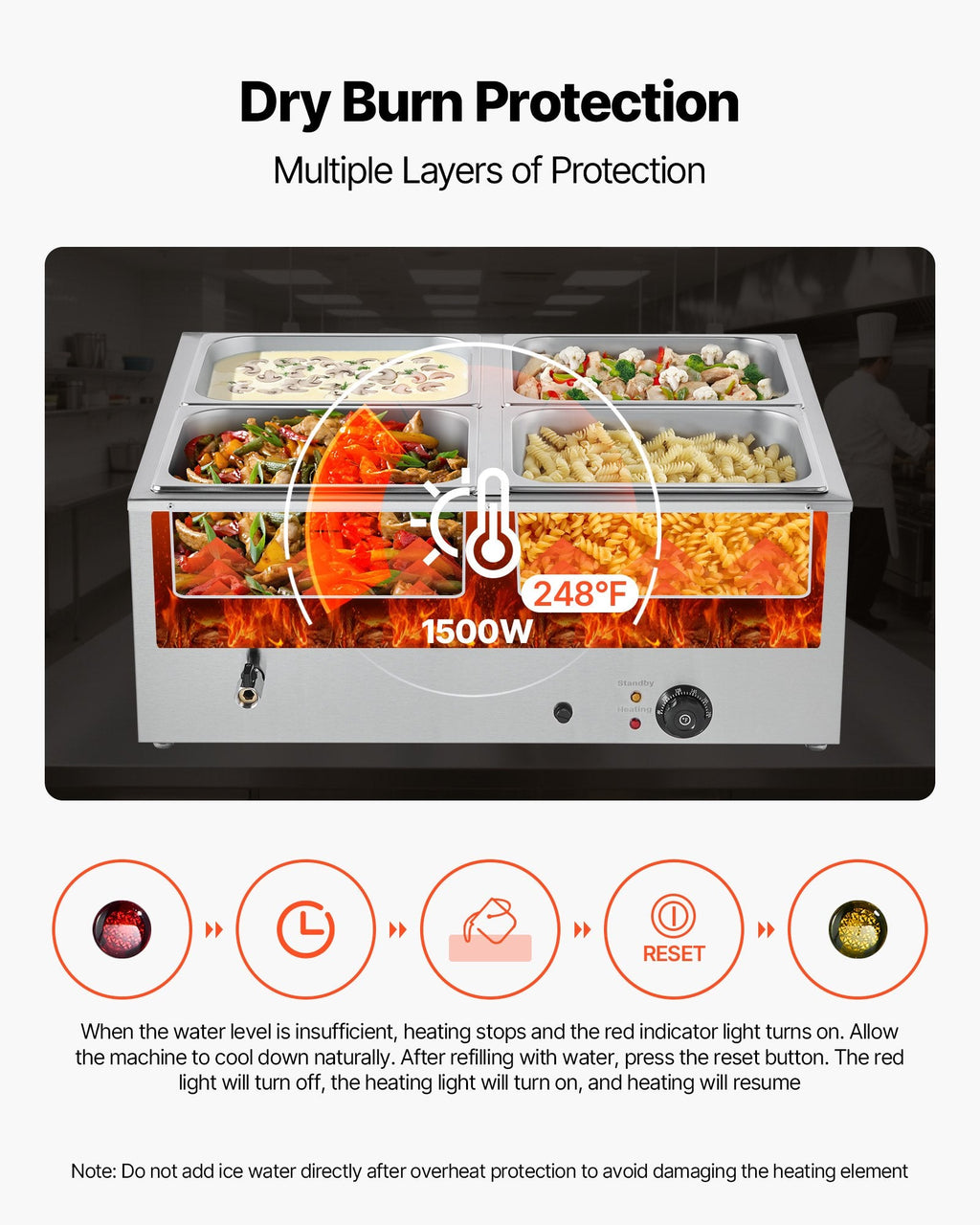 VEVOR Commercial Food Warmer, 1500W Electric Stainless Steel Steam Food Warmer with Lid, 4-Pan Fast Heating Countertop Buffet Bain Marie with Soup & Perforated Ladles, for Catering, Restaurant, Party-4
