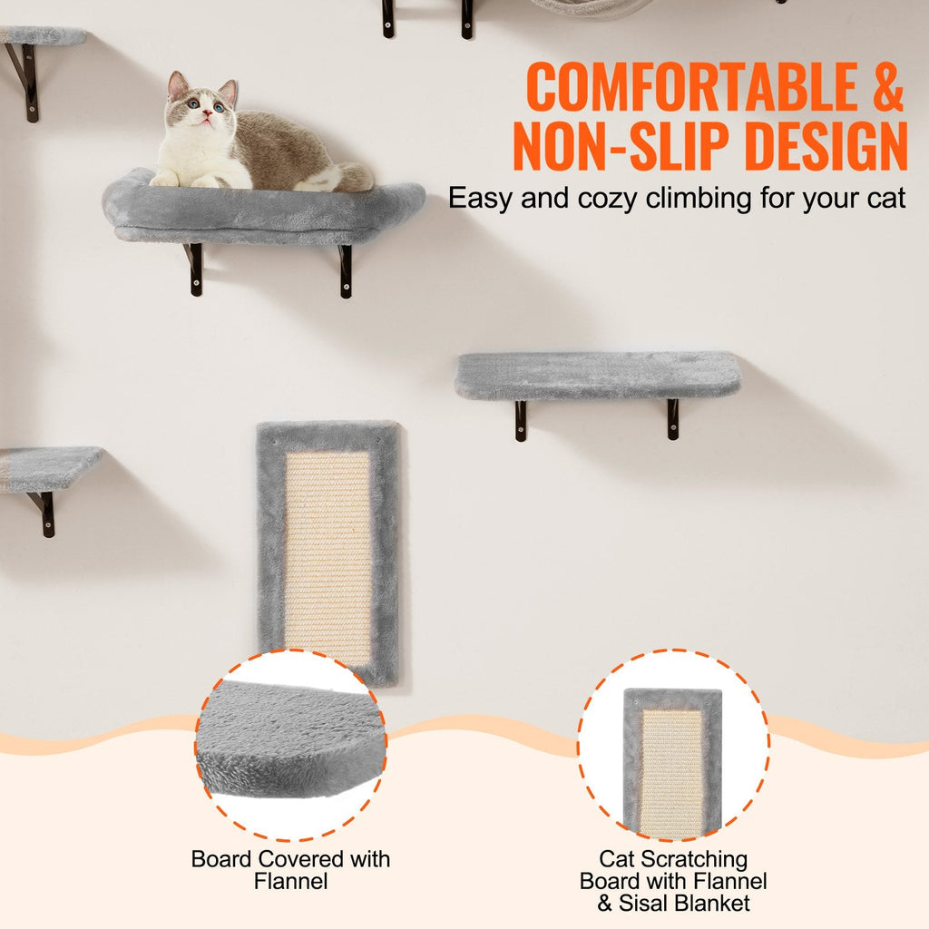 VEVOR Wall Mounted Cat Shelves, Cat Wall Shelves and Perches with Jumping Boards, Hammock, Sofa, Cat Tree & Cat Grip, Cat Furniture and Shelves up to 40 lbs for Sleeping, Playing, Climbing, Set of 6-4