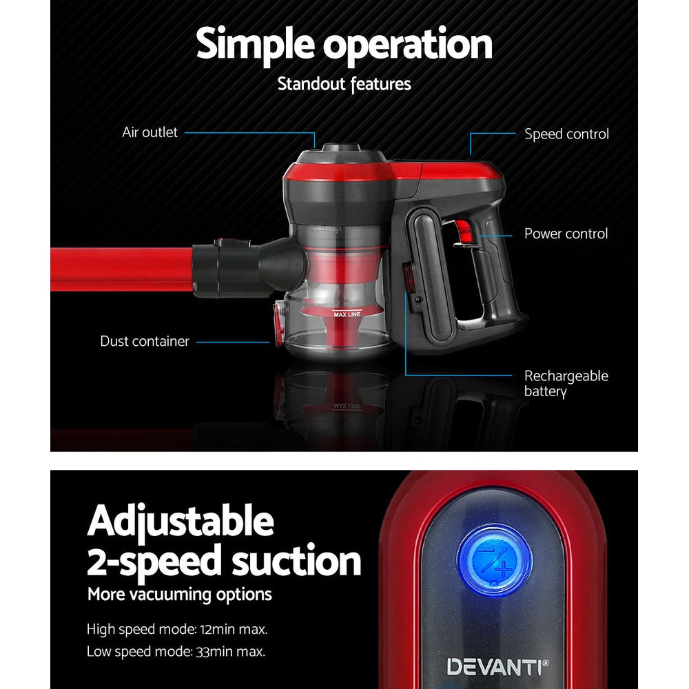 NNEDSZ Devanti Stick Vacuum Cleaner Brushless Cordless 250W Red-3