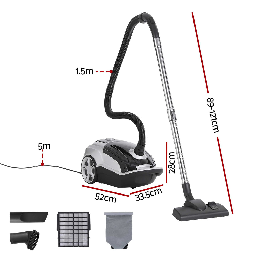 DEVANTI Bagged Vacuum Cleaner Powerful Suction for Carpet Wood Tile Floor-1