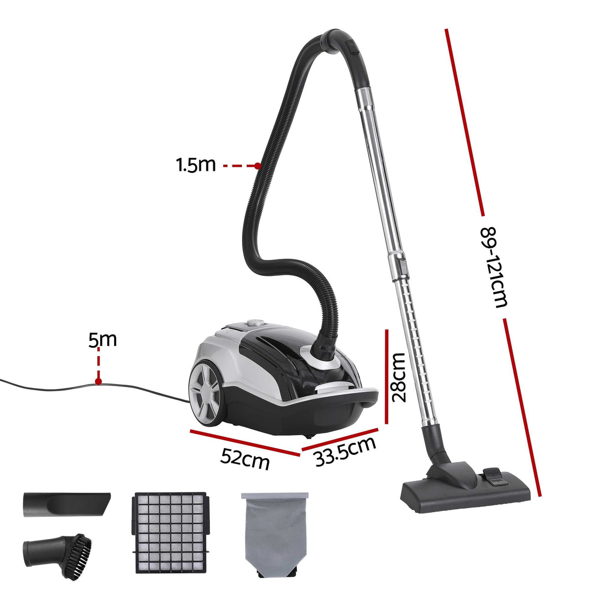 DEVANTI Bagged Vacuum Cleaner Powerful Suction for Carpet Wood Tile Floor-1