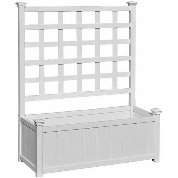 Outdoor White Vinyl Garden Planter Box with Trellis-0