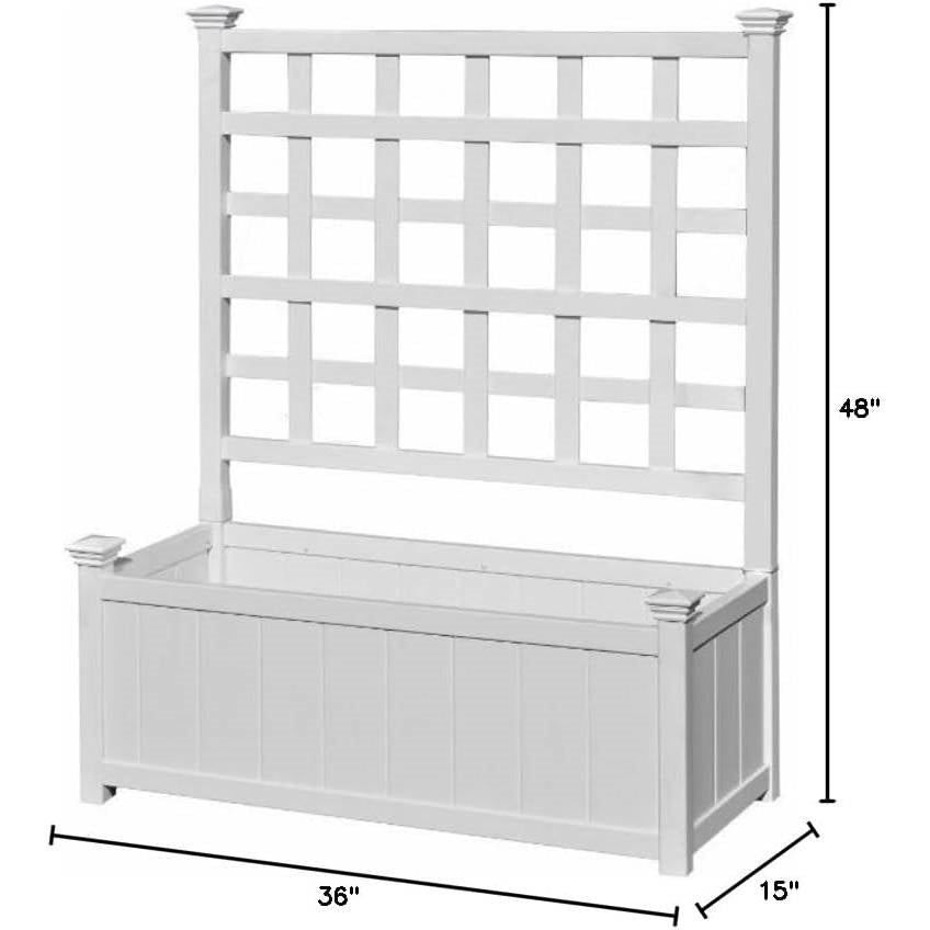 Outdoor White Vinyl Garden Planter Box with Trellis-4