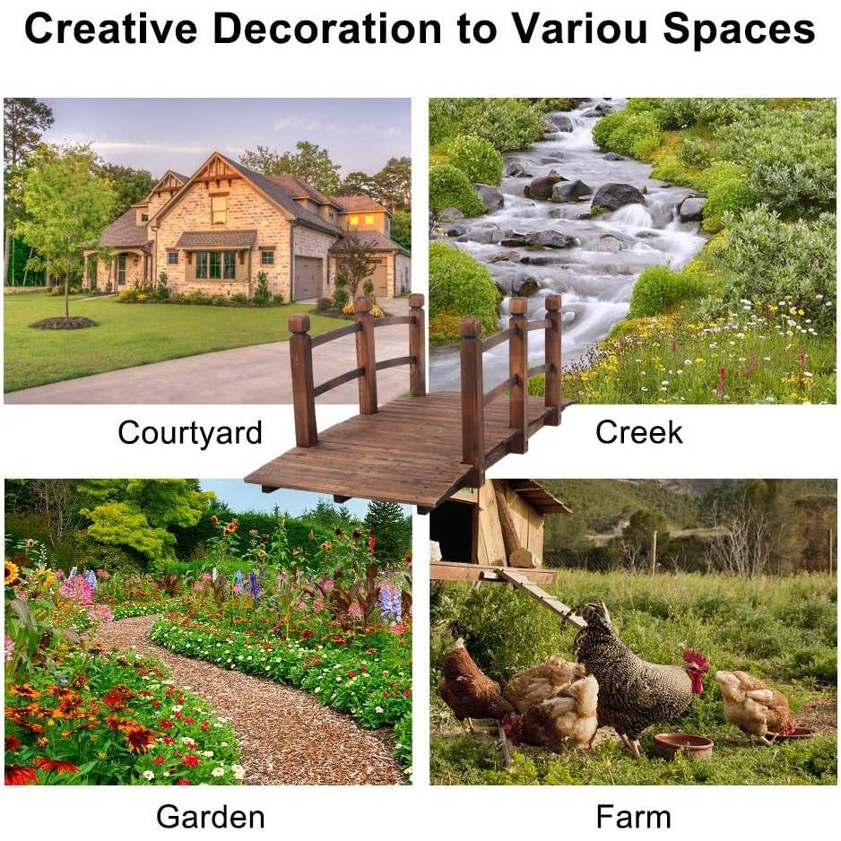 Outdoor 5-foot Solid Fir Wood Garden Bridge in Rustic Brown Finish-3