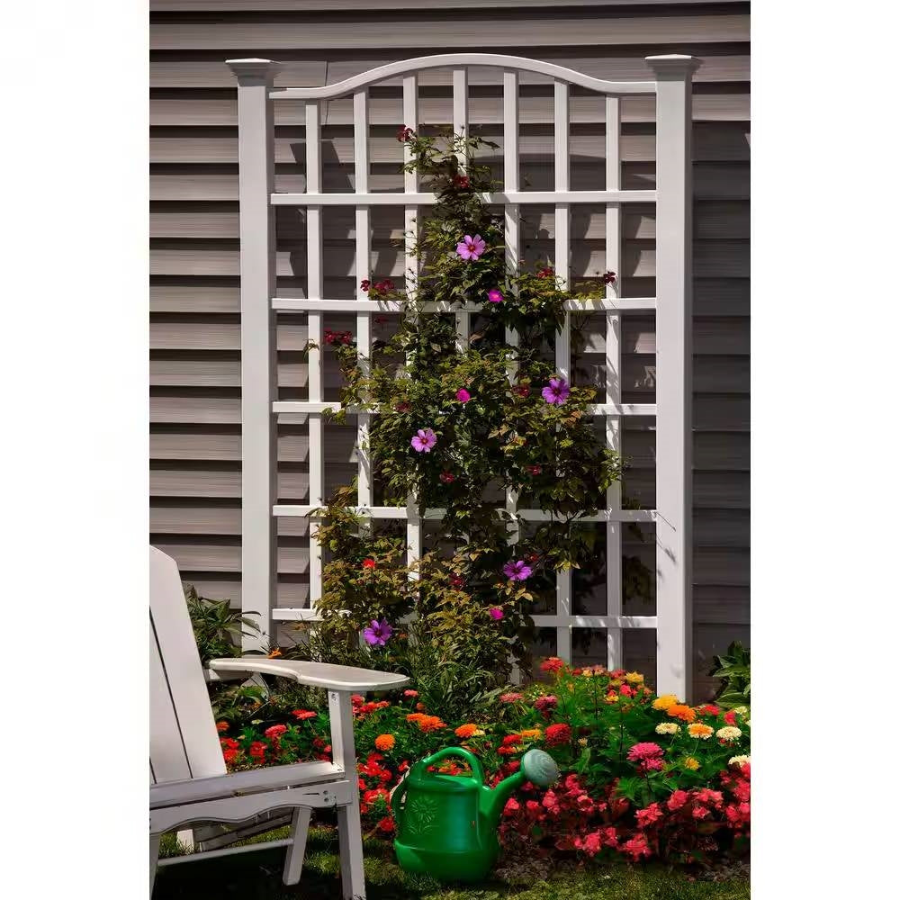 Large 8-Ft x 4.5-Ft Outdoor White Vinyl Garden Trellis Privacy Screen-2