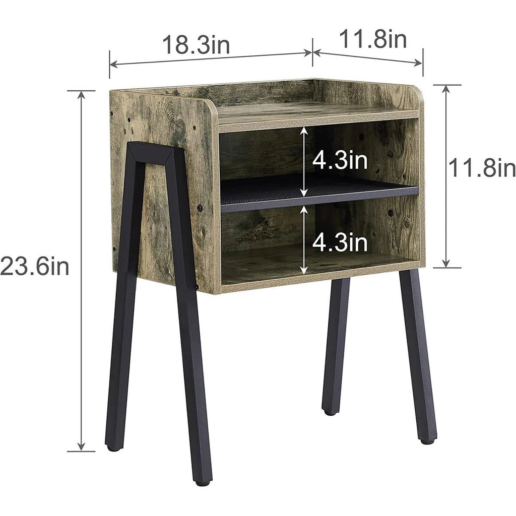 Set of 2 Modern Industrial Grey Wood Black Metal Side Table Nightstand End Table-4