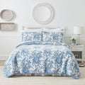 King size 3 Piece Bed-in-a-Bag Reversible Blue White Floral Cotton Quilt Set-0