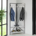Modern Metal Hall Tree Coat Rack Shoe Storage Bench with White Seat and Shelf-0