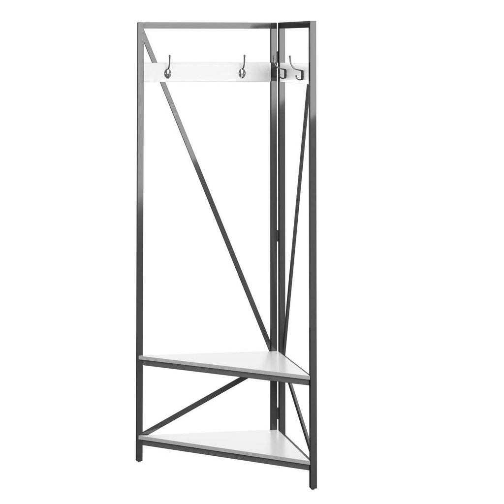 Modern Metal Hall Tree Coat Rack Shoe Storage Bench with White Seat and Shelf-3