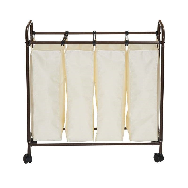 Farmhouse 4 Section Removeable Bag Wheeled Laundry Sorter Cart-2