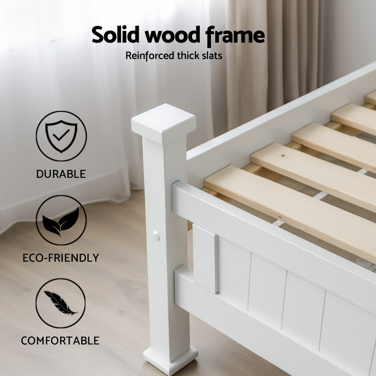Artiss King Single Bed Frame and Bedside Table White-3