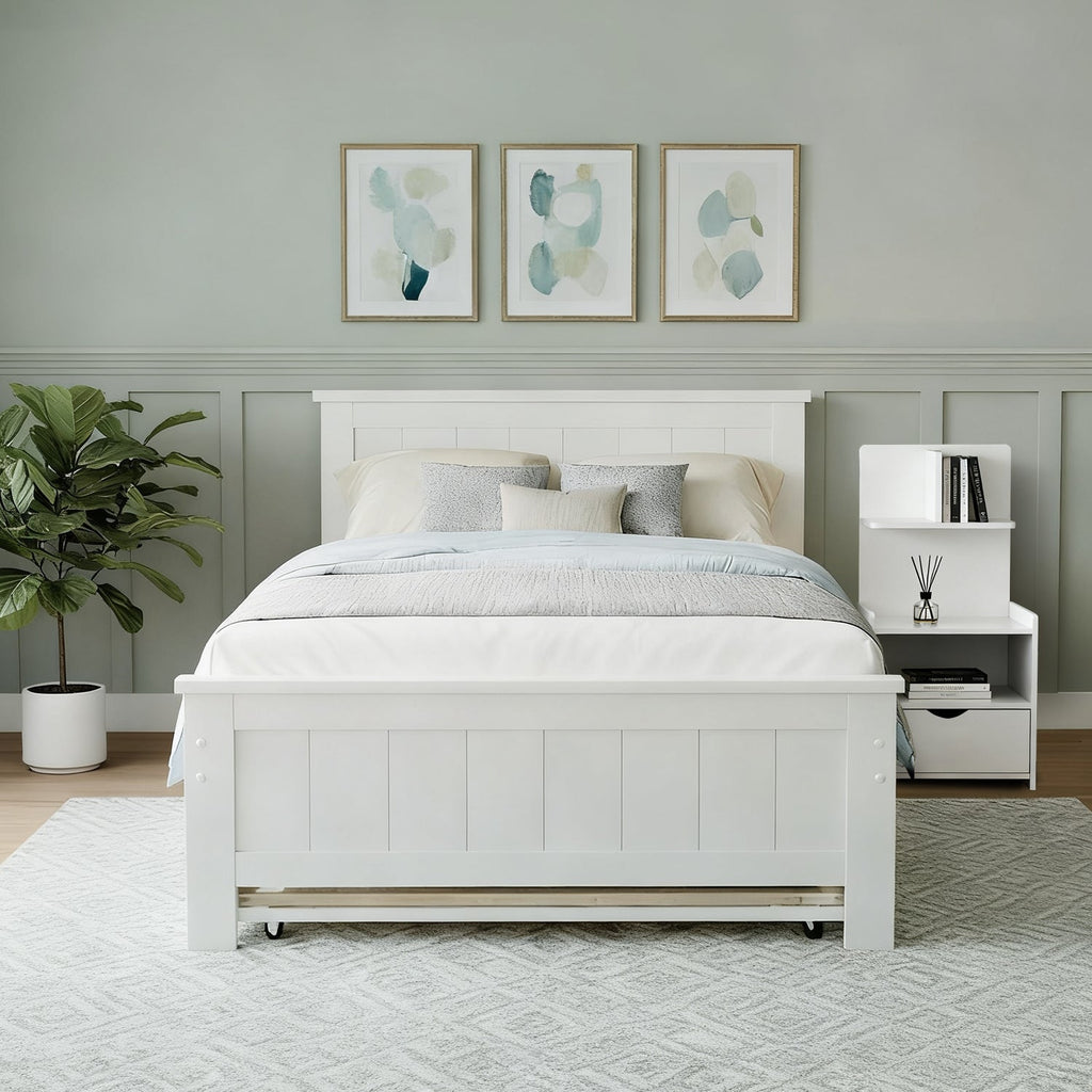 Artiss King Single Bed Frame and Bedside Table White-0