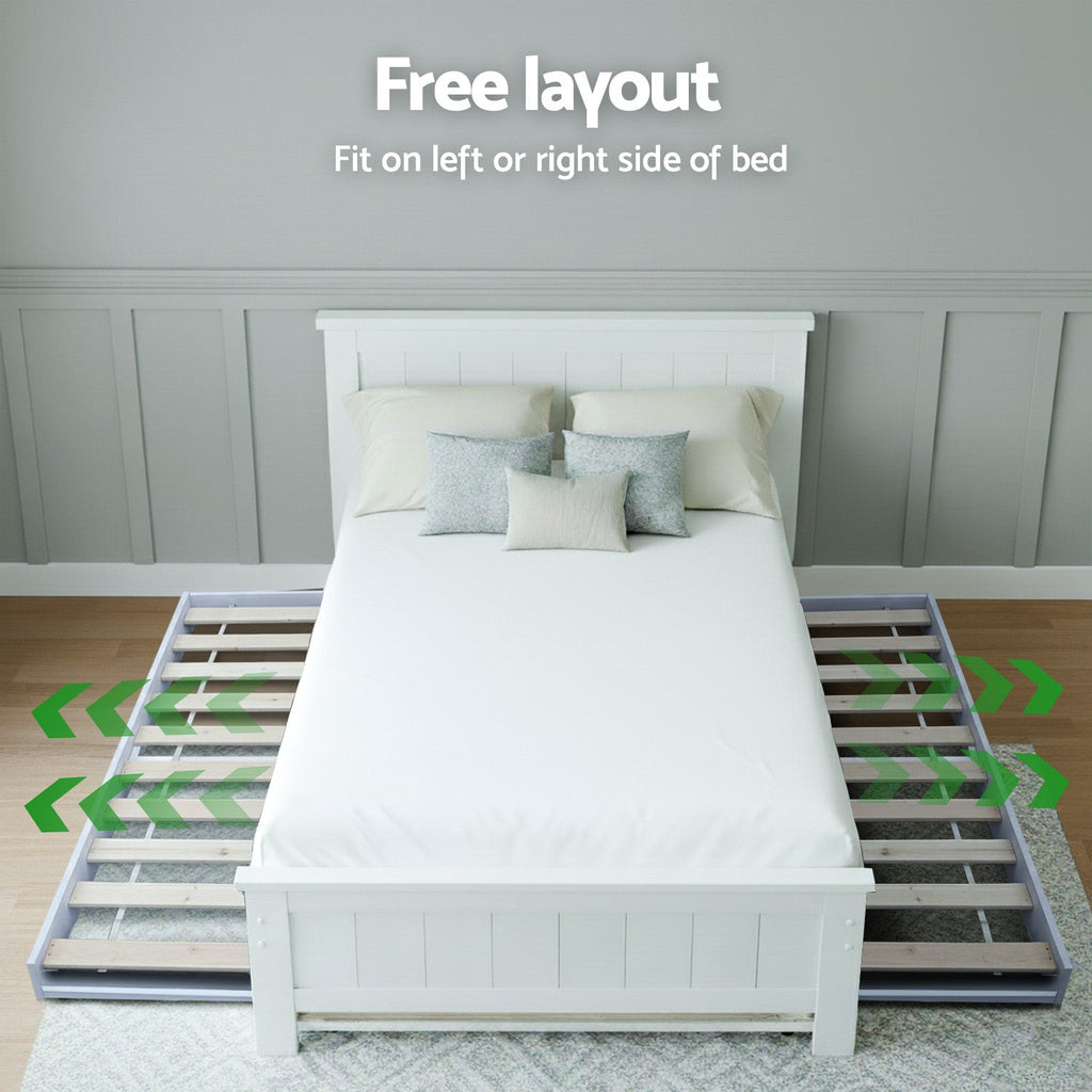 Artiss King Single Bed Frame and Bedside Table White-3