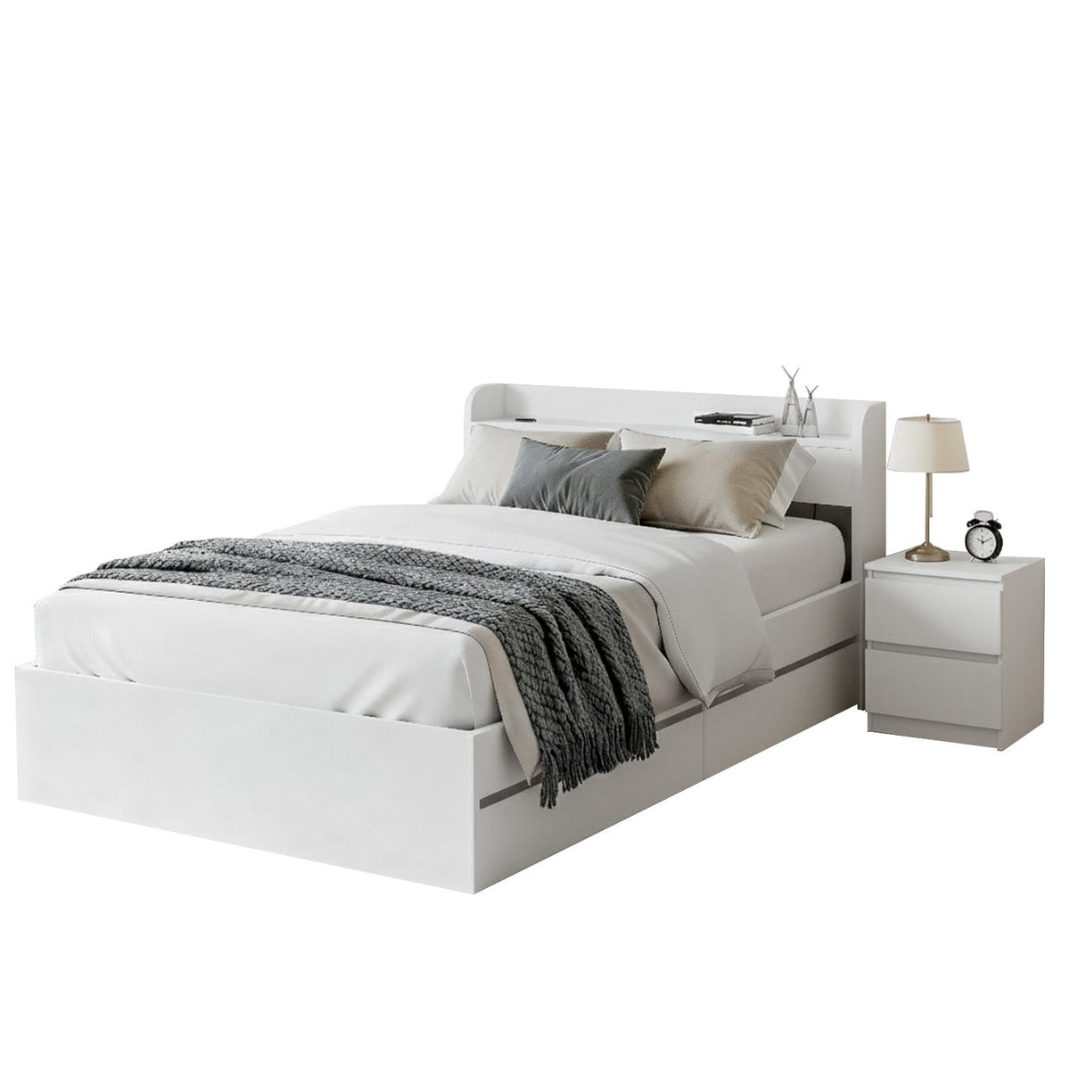 Artiss Single Bed Frame and Bedside Table-0
