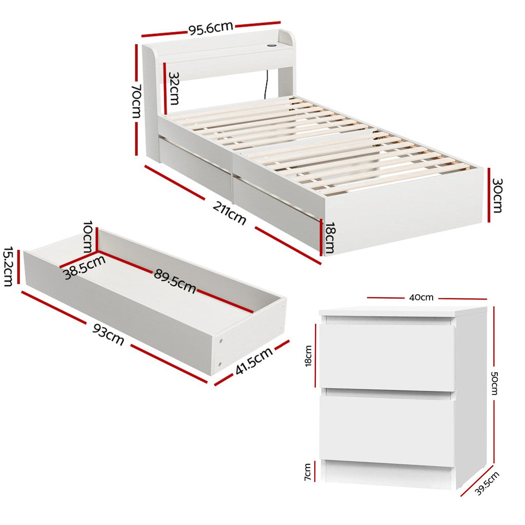Artiss Single Bed Frame and Bedside Table-1
