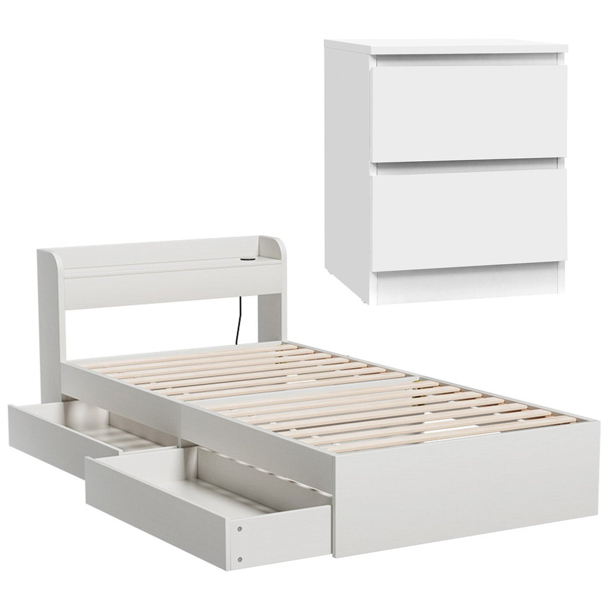 Artiss Single Bed Frame and Bedside Table-2