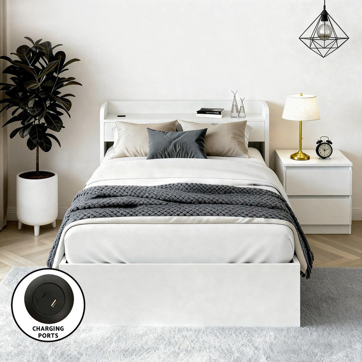 Artiss Single Bed Frame and Bedside Table-3