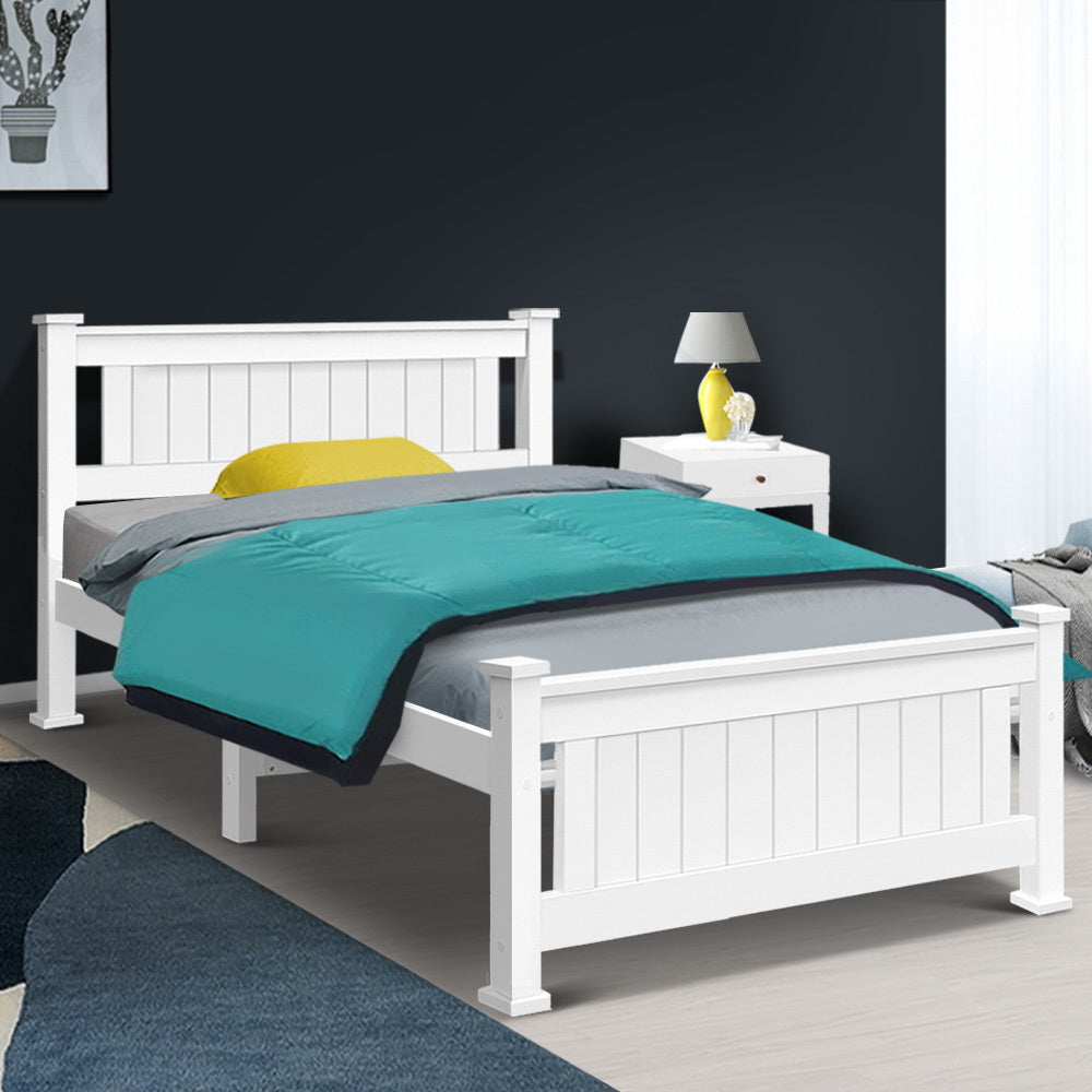 NNEDSZ Size Wooden Bed Frame - White-3
