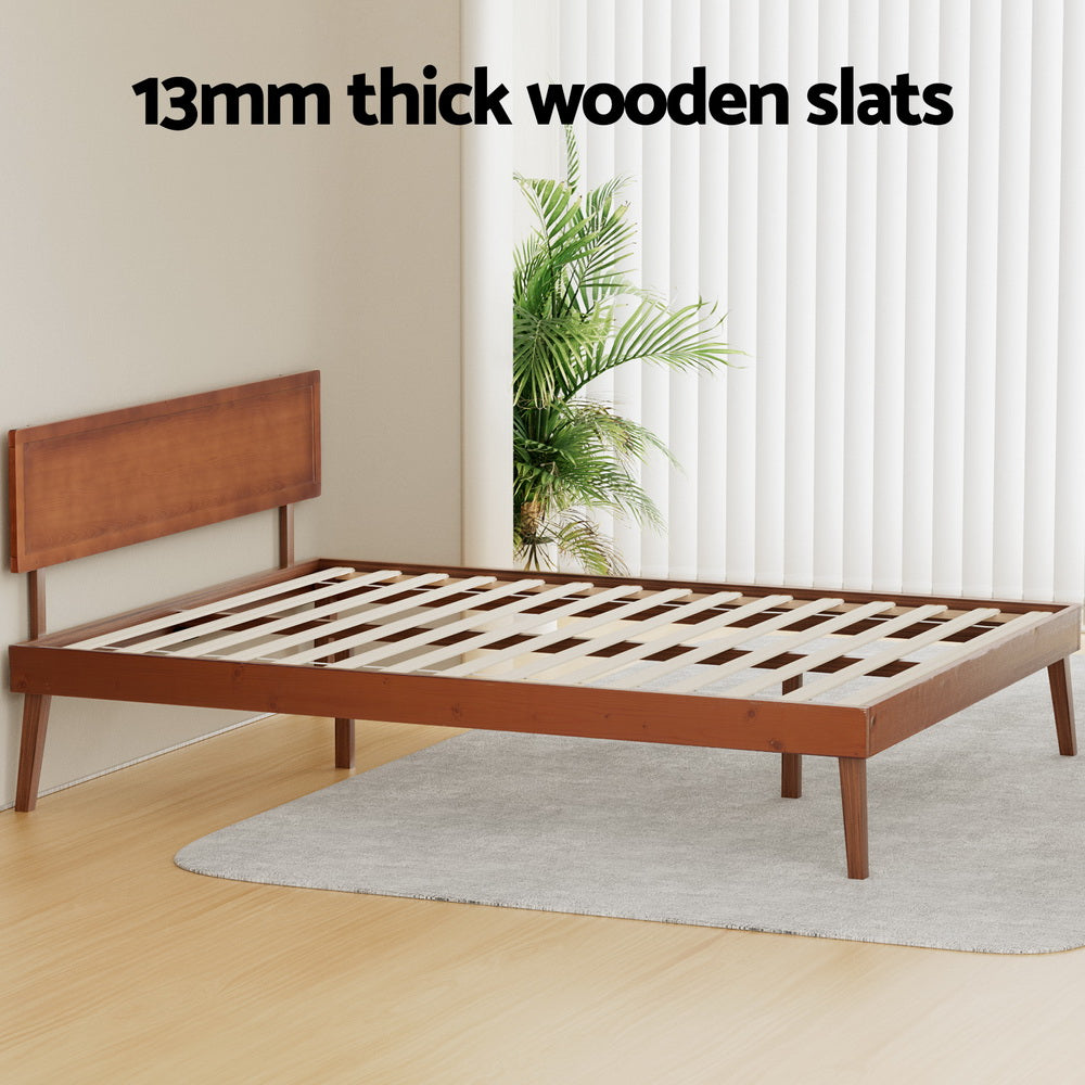 NNEDSZ Bed Frame Queen Size Wooden Bed Base Walnut SPLAY-4