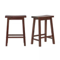 Set of 2 Farmhouse Counter Height Saddle Bar Stools in Brown Walnut Wood Finish-0