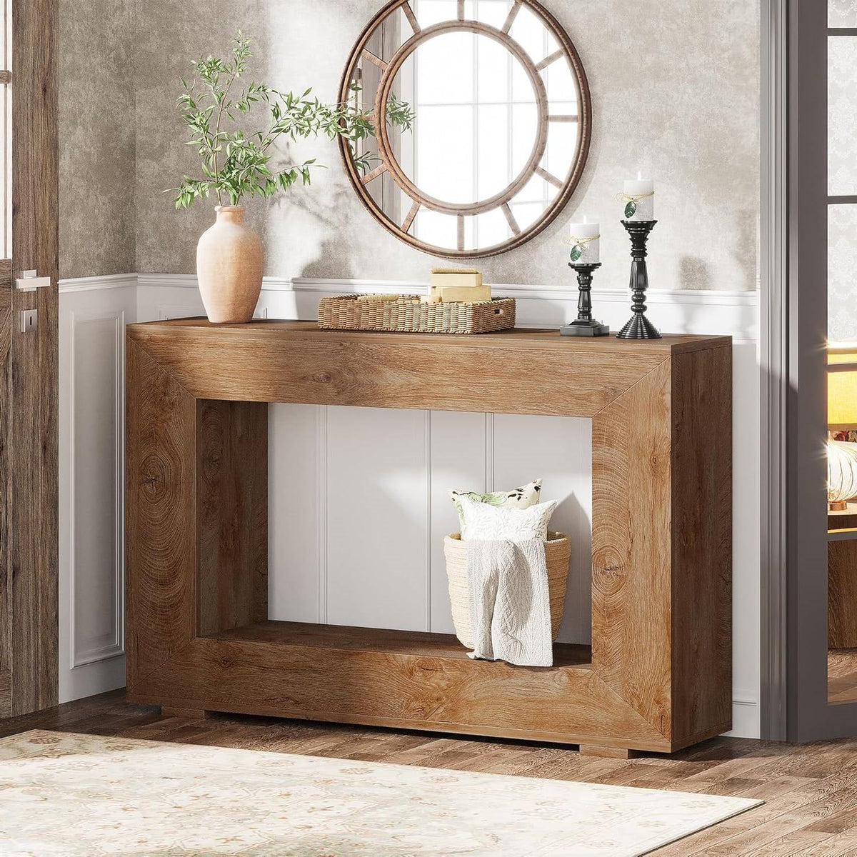 Modern Farmhouse 47-inch Long Entryway or Sofa Table in Brown Wood Finish-2