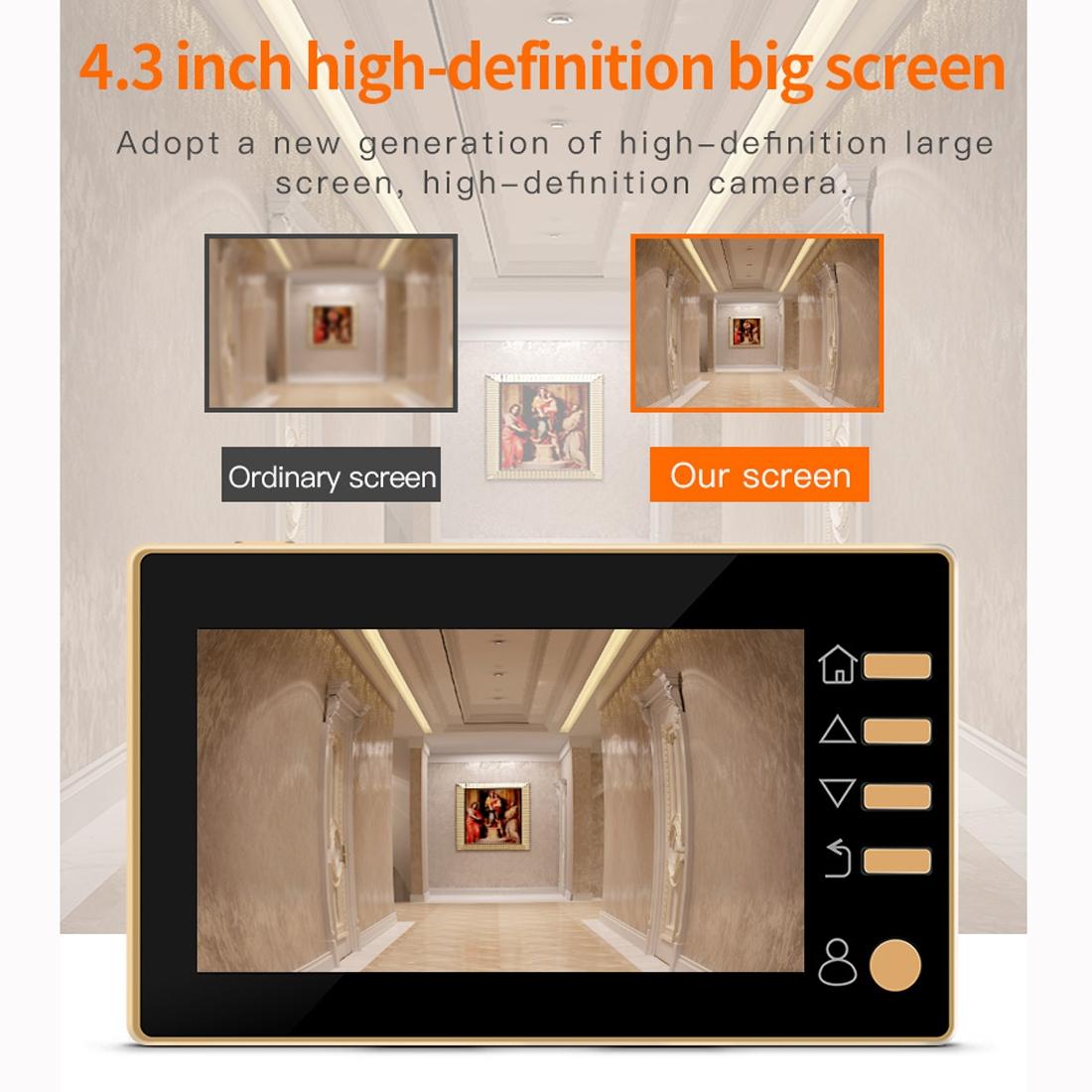 NNEIDS Smart Digital Door Viewer With Motion Detection And Video Alarm - 4.3 Screen - Tf Card Support - Gold-0