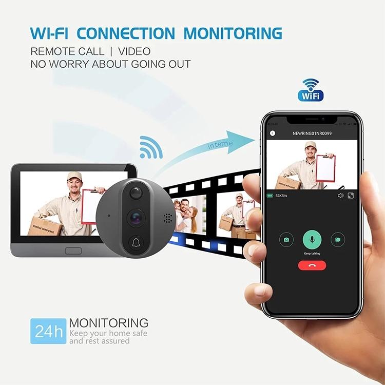 NNEIDS Smart Wifi Video Doorbell - 4.3 Inch Visual Peephole - Black-2