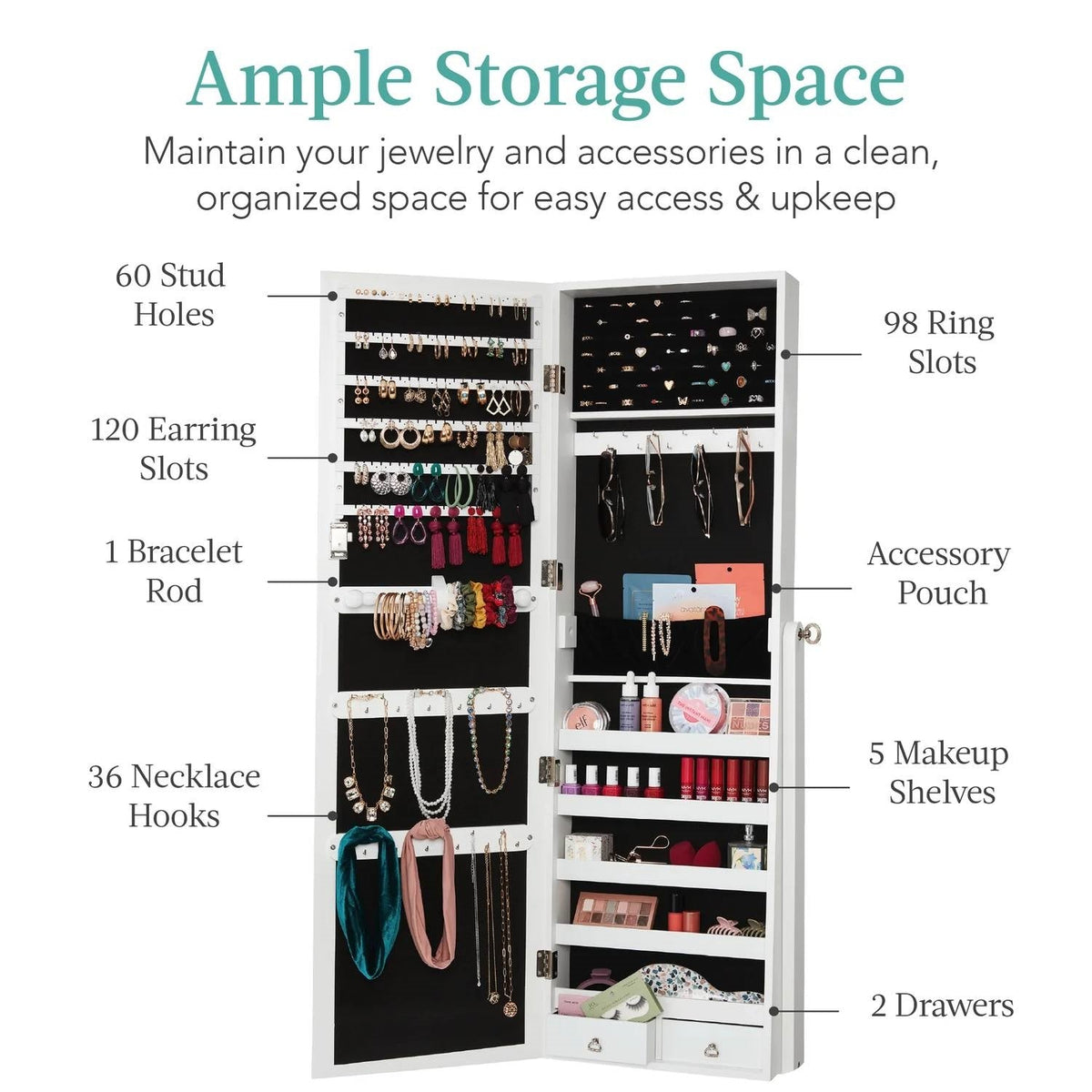2-in-1 White Freestanding Mirror / Jewelry Organizer Armoire Cabinet-1