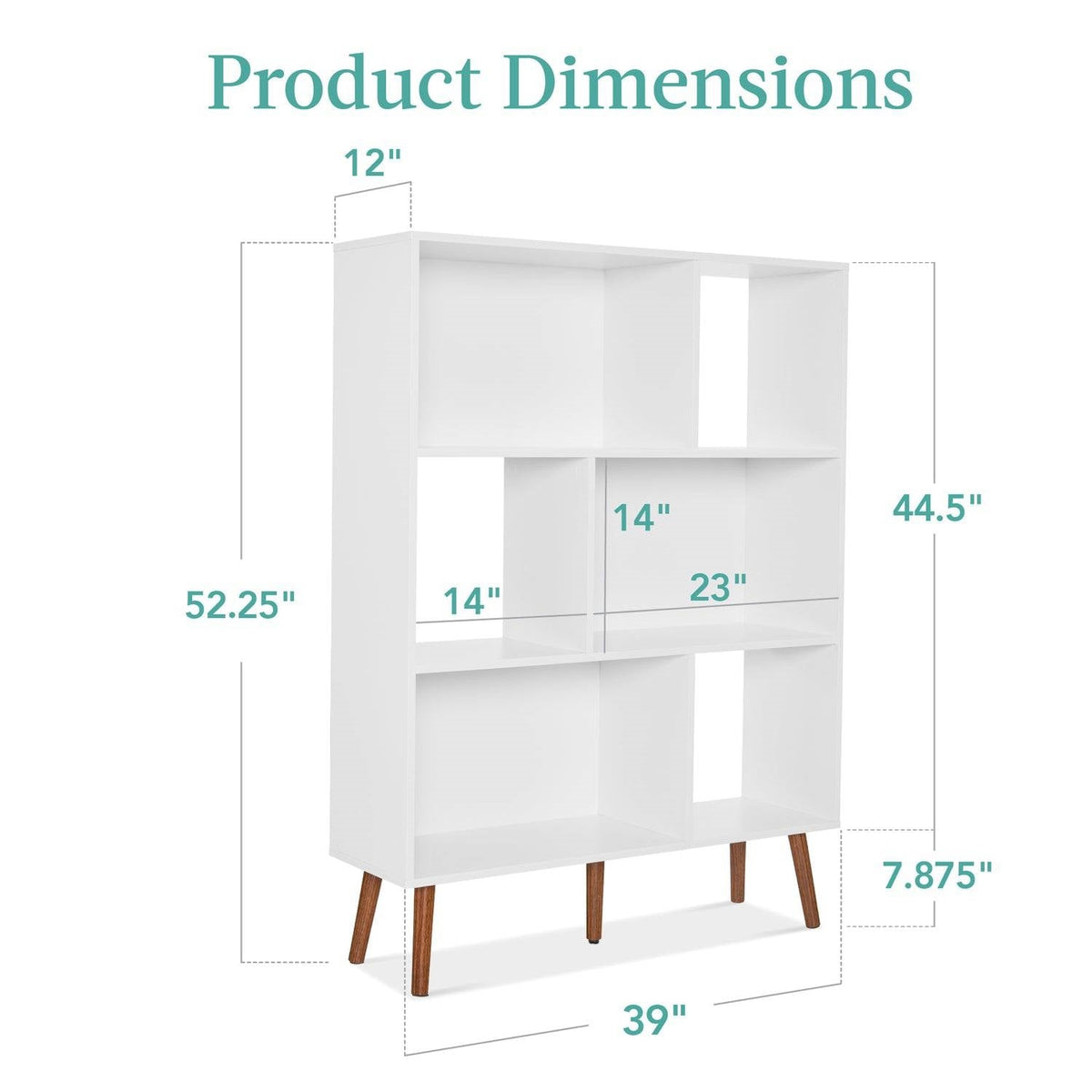 Mid Century Modern Style Bookcase Storage Shelving Unit in White Wood Finish-1
