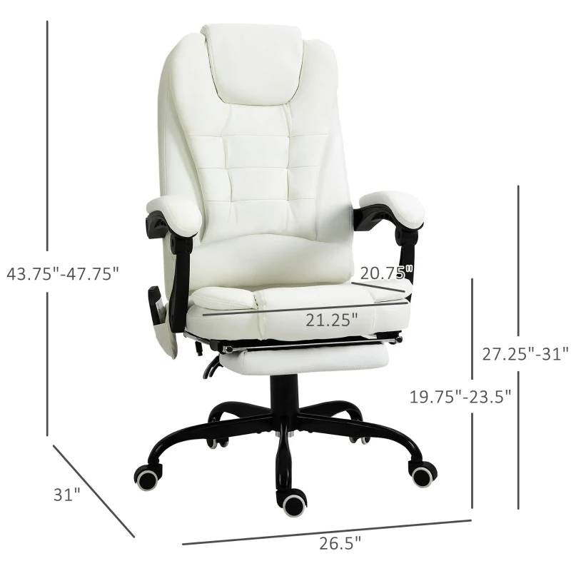White 7 Mode Vibrating High Back Executive Massage Adjustable Office Chair-4