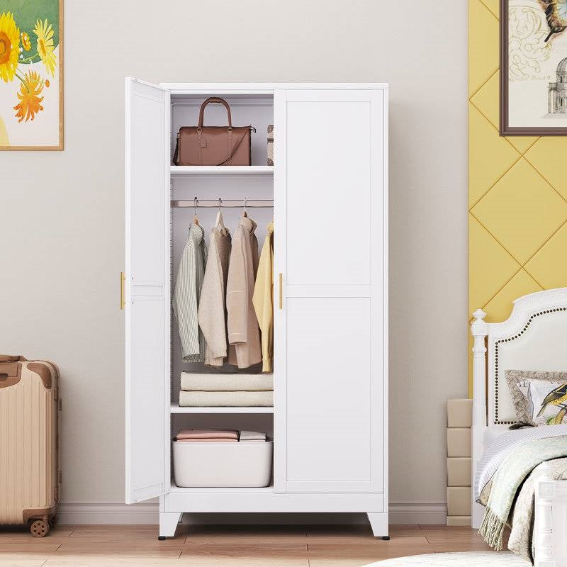 White Metal Multifunctional Storage Armoire Wardrobe Closet-0