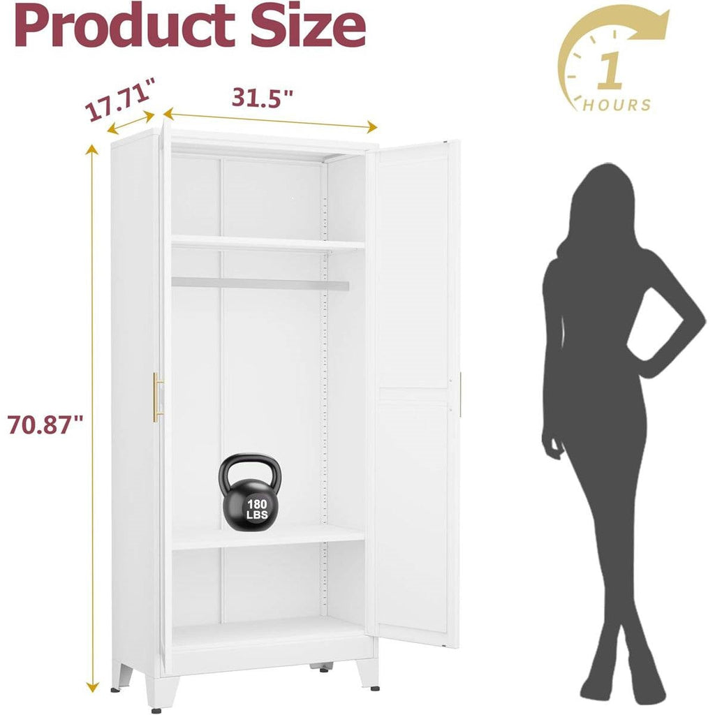White Metal Multifunctional Storage Armoire Wardrobe Closet-4