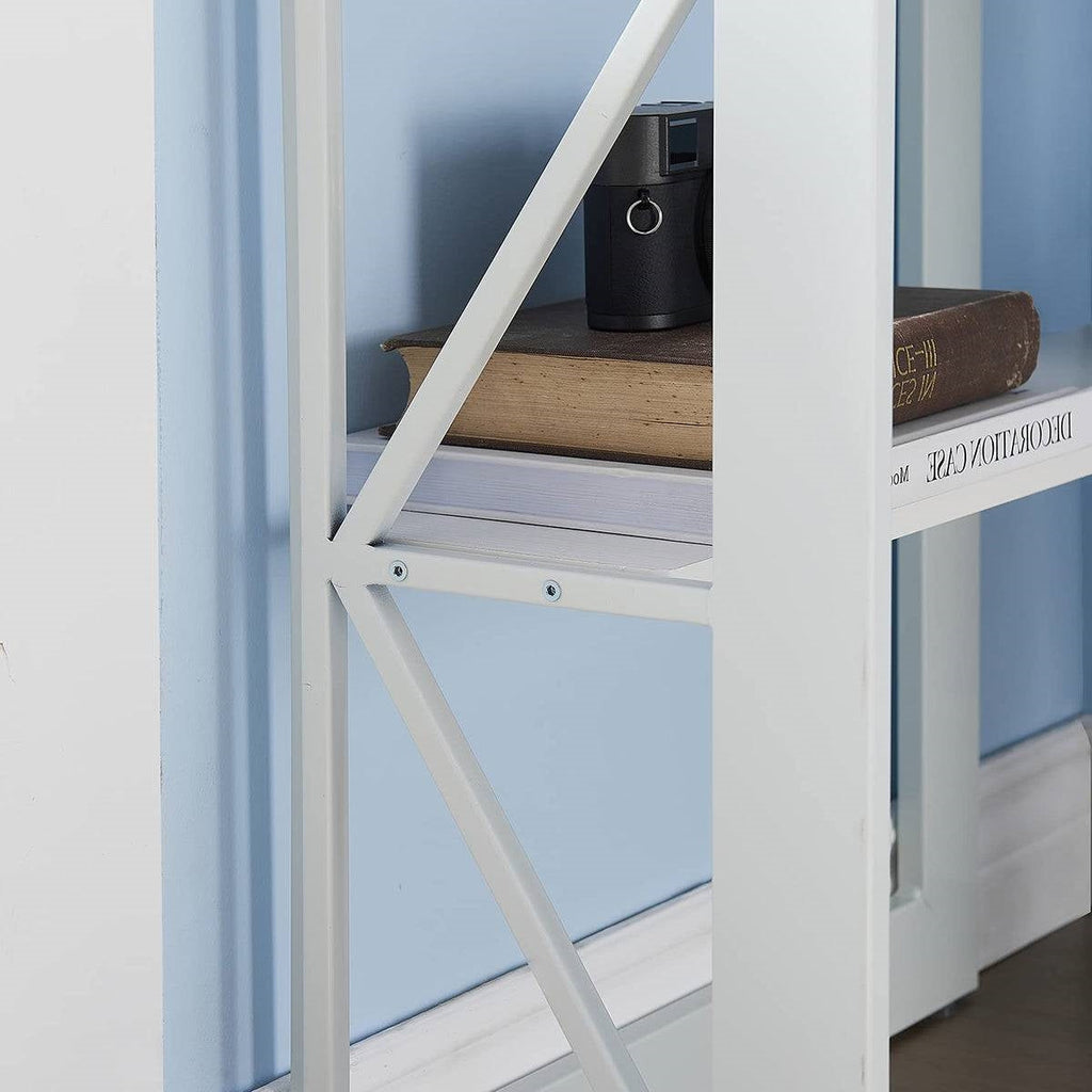 Corner Computer Desk with Keyboard Tray Storage Shelves in White-3