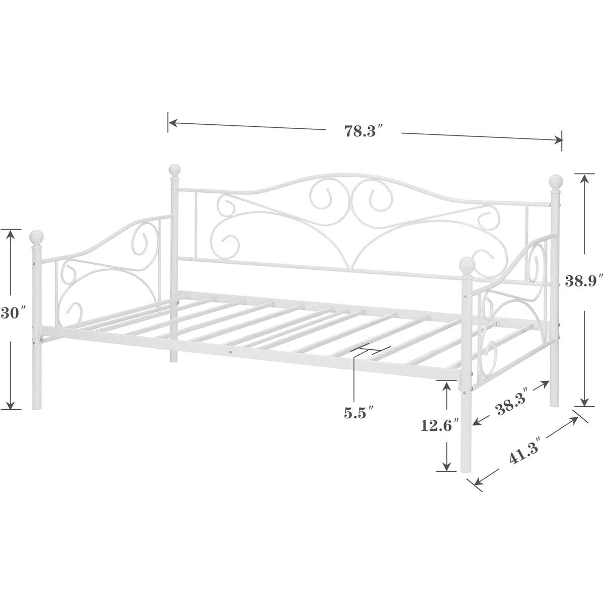 Twin size Classic Heavy Duty Steel Day Bed Frame in White Metal Finish-4